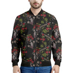 Guns And Flowers Pattern Print Men's Bomber Jacket