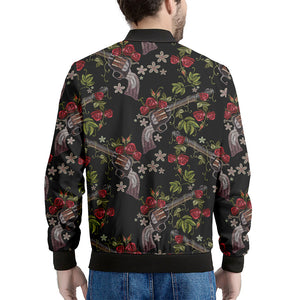 Guns And Flowers Pattern Print Men's Bomber Jacket