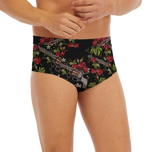 Guns And Flowers Pattern Print Men's Briefs