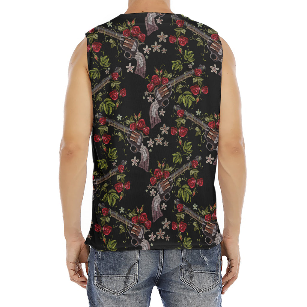 Guns And Flowers Pattern Print Men's Fitness Tank Top