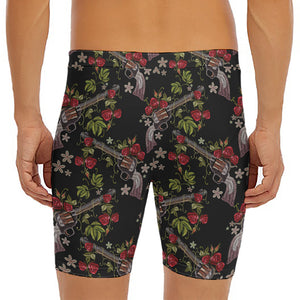 Guns And Flowers Pattern Print Men's Long Boxer Briefs