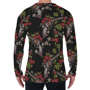 Guns And Flowers Pattern Print Men's Long Sleeve T-Shirt