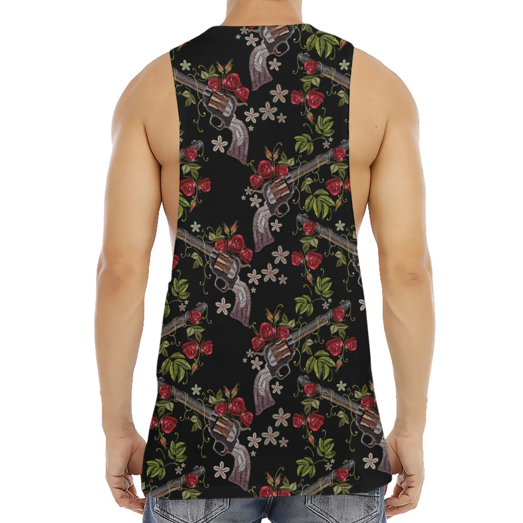 Guns And Flowers Pattern Print Men's Muscle Tank Top