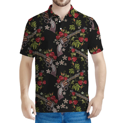 Guns And Flowers Pattern Print Men's Polo Shirt