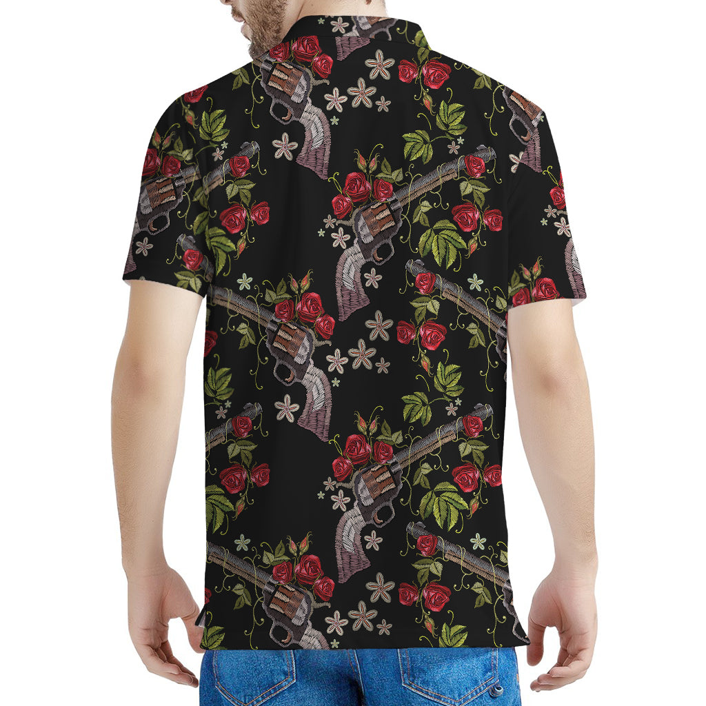 Guns And Flowers Pattern Print Men's Polo Shirt