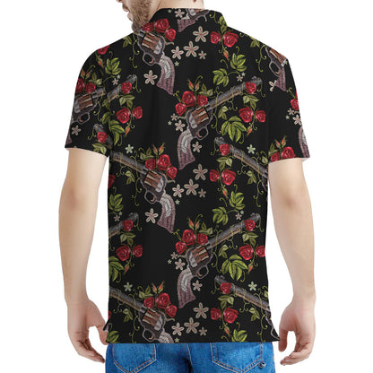 Guns And Flowers Pattern Print Men's Polo Shirt