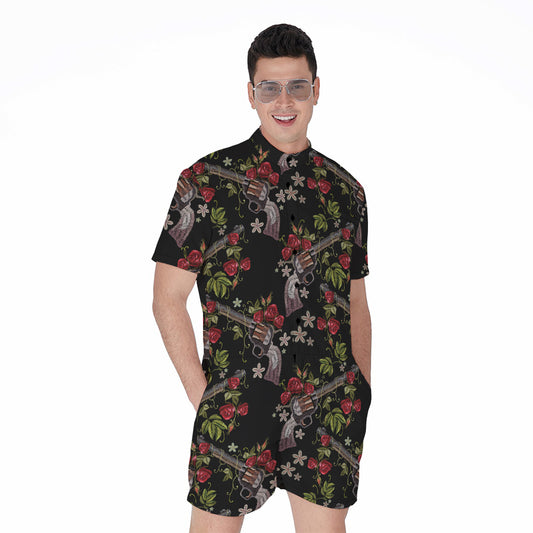 Guns And Flowers Pattern Print Men's Rompers