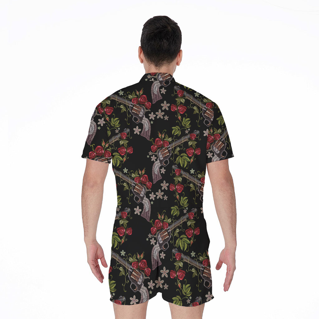 Guns And Flowers Pattern Print Men's Rompers