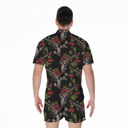 Guns And Flowers Pattern Print Men's Rompers