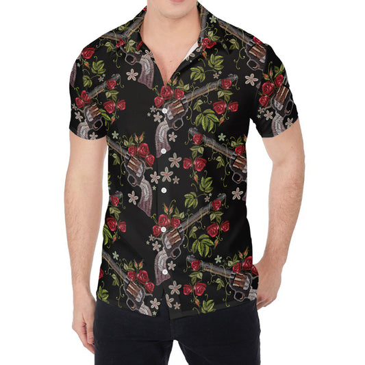 Guns And Flowers Pattern Print Men's Shirt