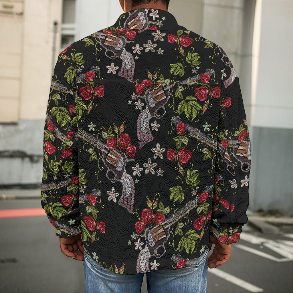 Guns And Flowers Pattern Print Men's Shirt Jacket