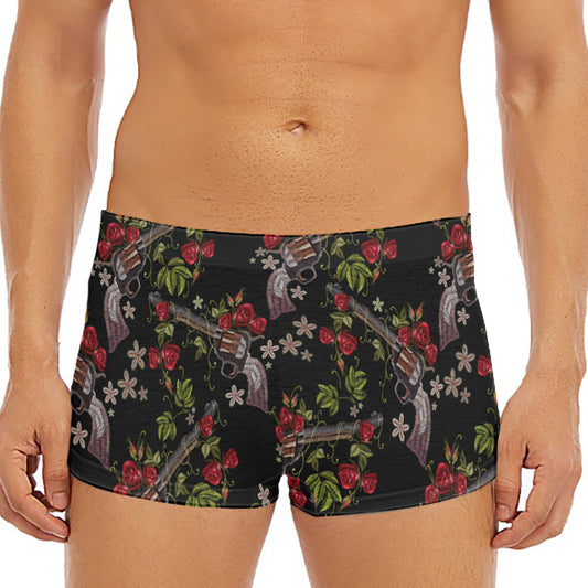 Guns And Flowers Pattern Print Men's Short Boxer Briefs