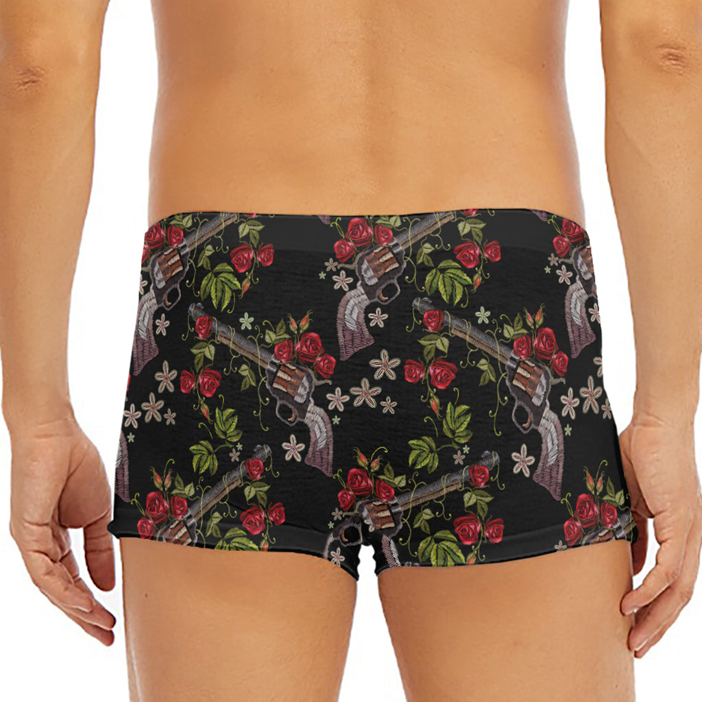 Guns And Flowers Pattern Print Men's Short Boxer Briefs