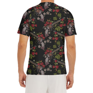 Guns And Flowers Pattern Print Men's Short Sleeve Rash Guard