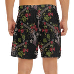 Guns And Flowers Pattern Print Men's Split Running Shorts