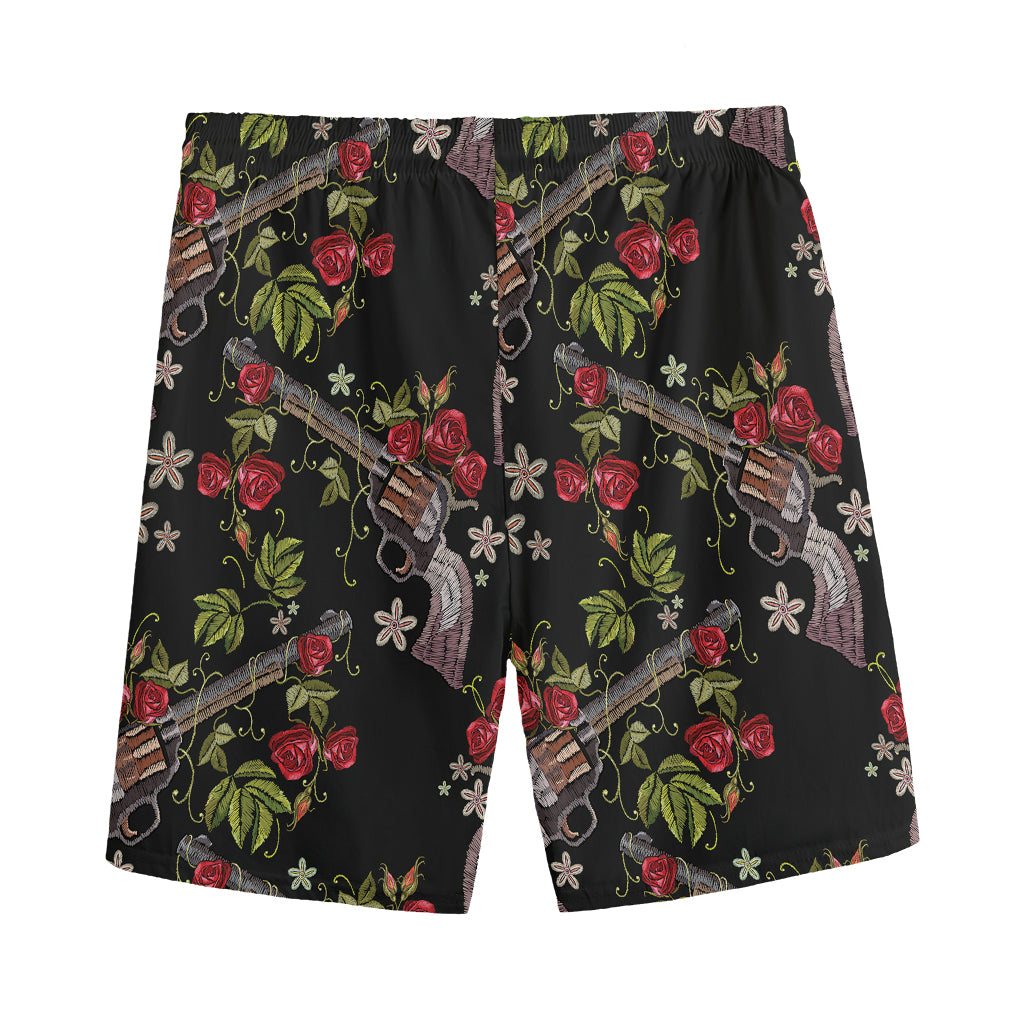 Guns And Flowers Pattern Print Men's Sports Shorts