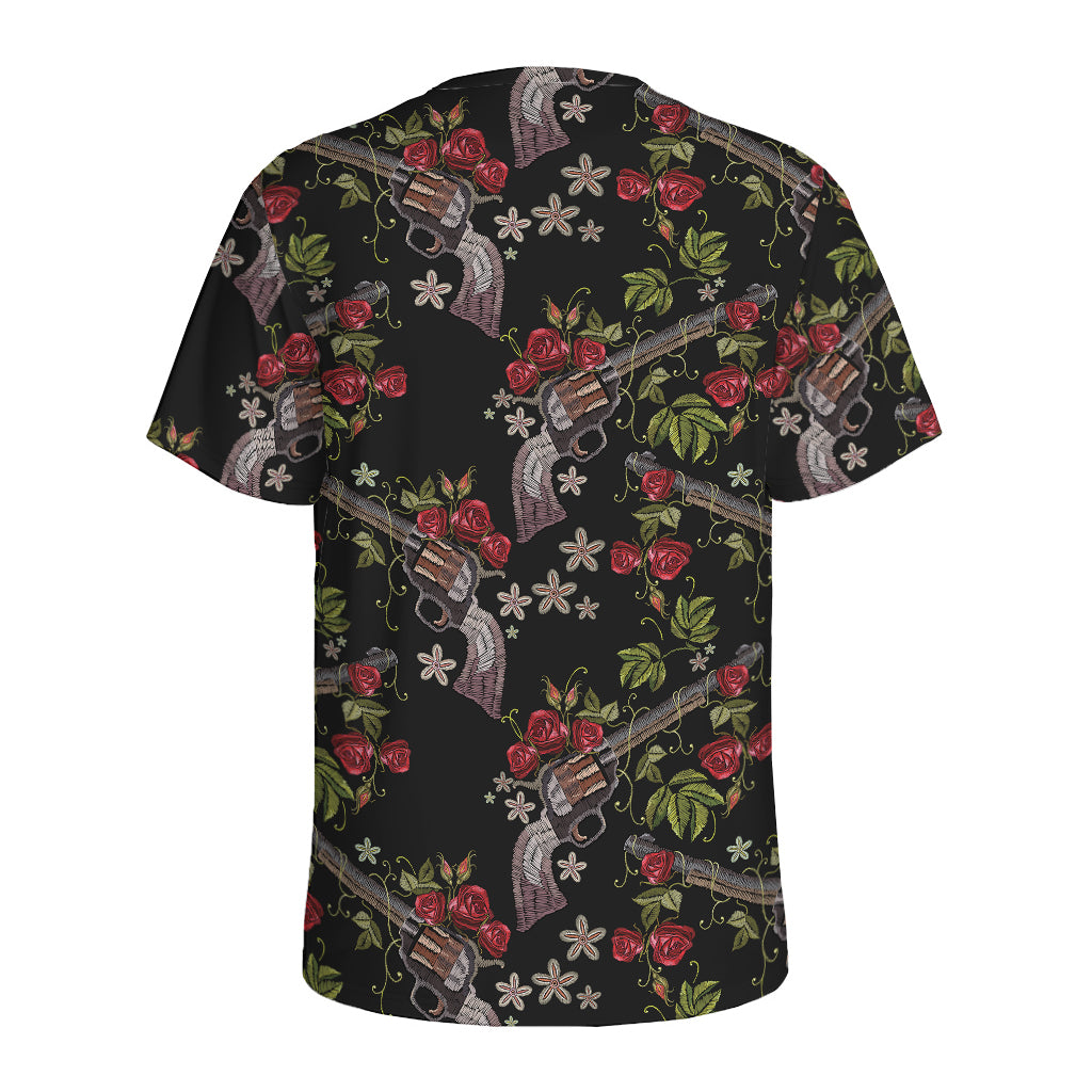 Guns And Flowers Pattern Print Men's Sports T-Shirt