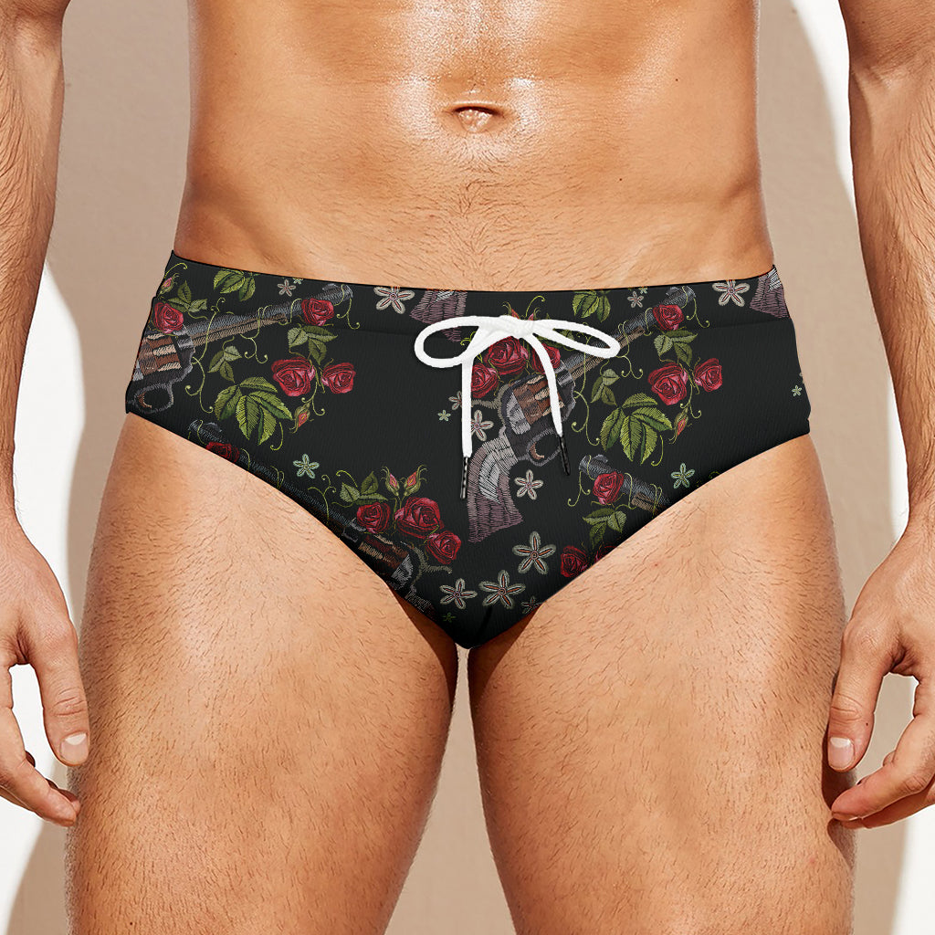 Guns And Flowers Pattern Print Men's Swim Briefs