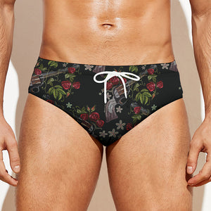 Guns And Flowers Pattern Print Men's Swim Briefs