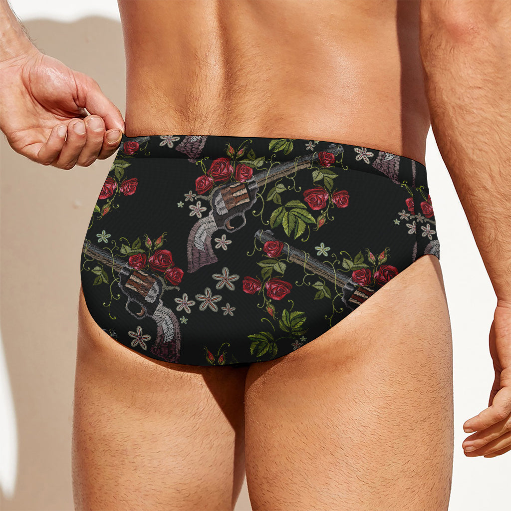 Guns And Flowers Pattern Print Men's Swim Briefs