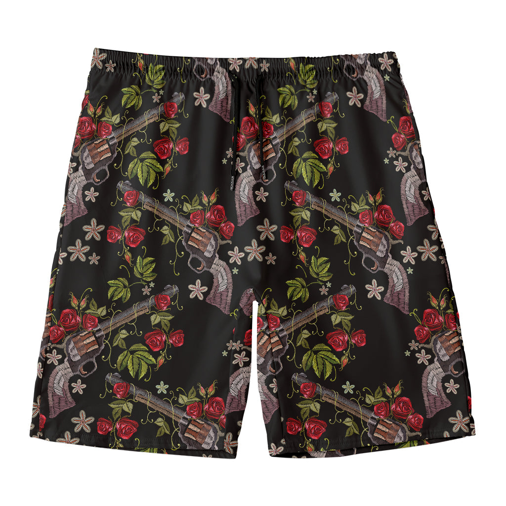 Guns And Flowers Pattern Print Men's Swim Trunks