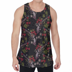 Guns And Flowers Pattern Print Men's Velvet Tank Top