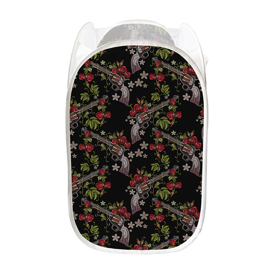 Guns And Flowers Pattern Print Mesh Laundry Hamper