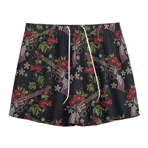 Guns And Flowers Pattern Print Mesh Shorts