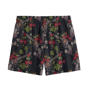 Guns And Flowers Pattern Print Mesh Shorts