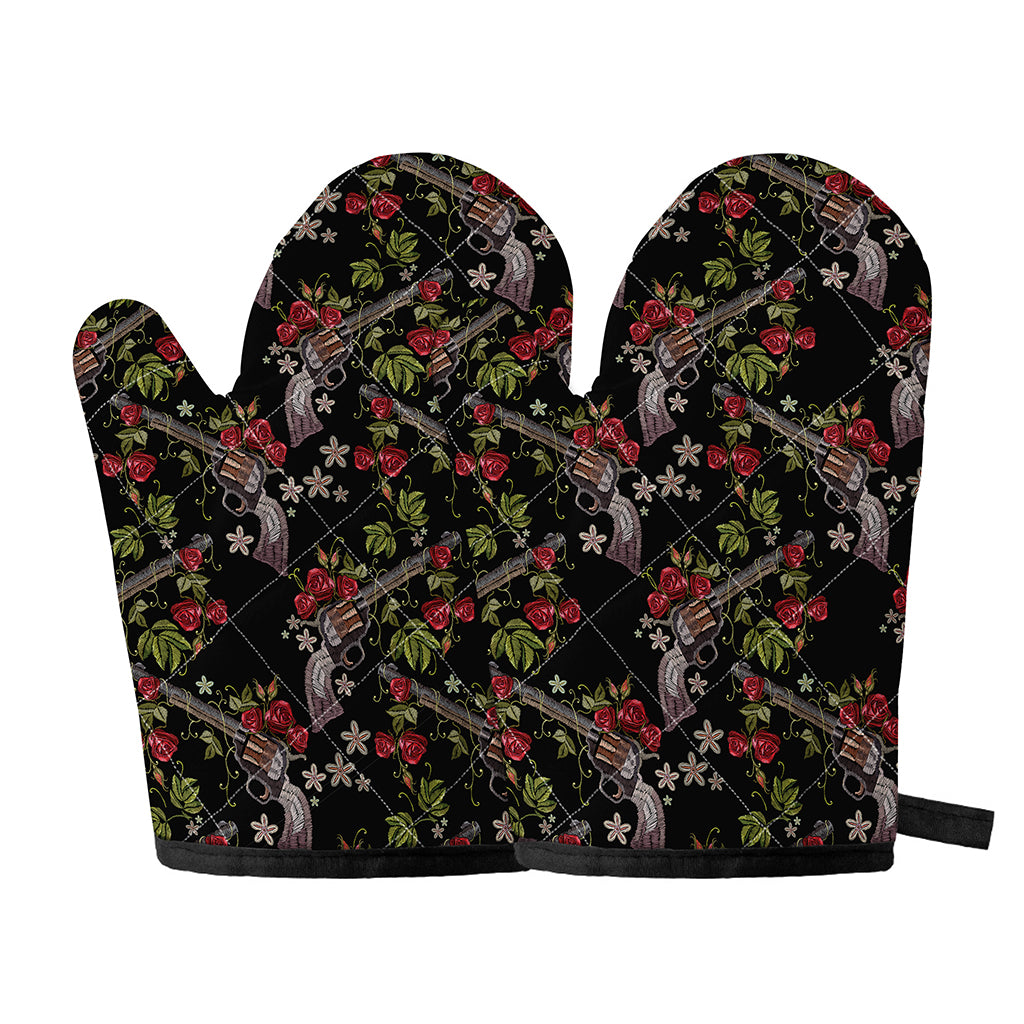 Guns And Flowers Pattern Print Oven Mitts