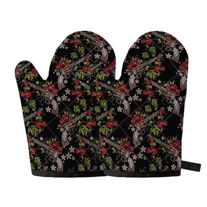 Guns And Flowers Pattern Print Oven Mitts