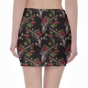 Guns And Flowers Pattern Print Pencil Mini Skirt