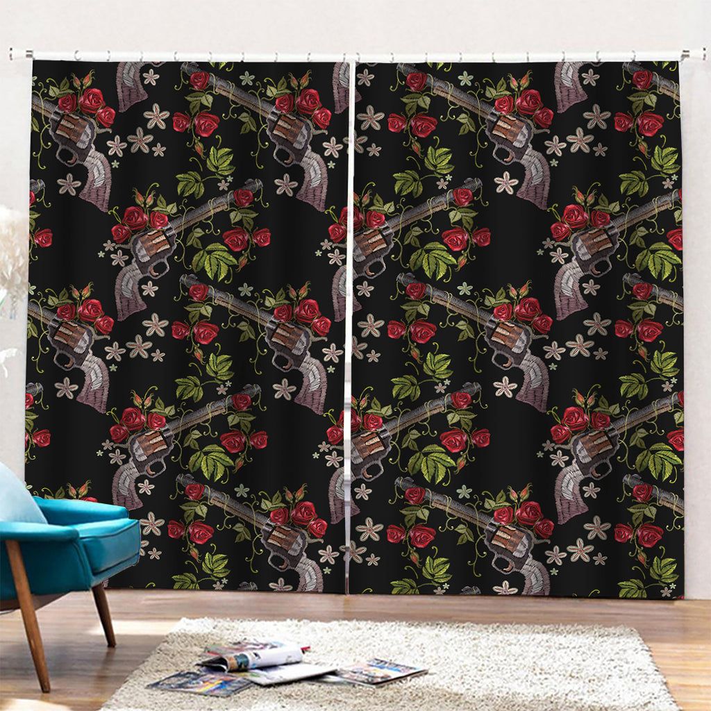 Guns And Flowers Pattern Print Pencil Pleat Curtains