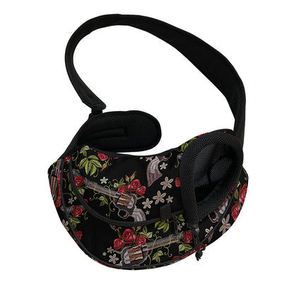 Guns And Flowers Pattern Print Pet Sling Carrier