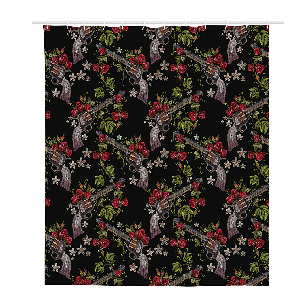 Guns And Flowers Pattern Print Polyester Shower Curtain