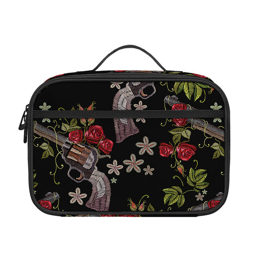 Guns And Flowers Pattern Print Portable Lunch Bag