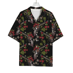 Guns And Flowers Pattern Print Rayon Hawaiian Shirt