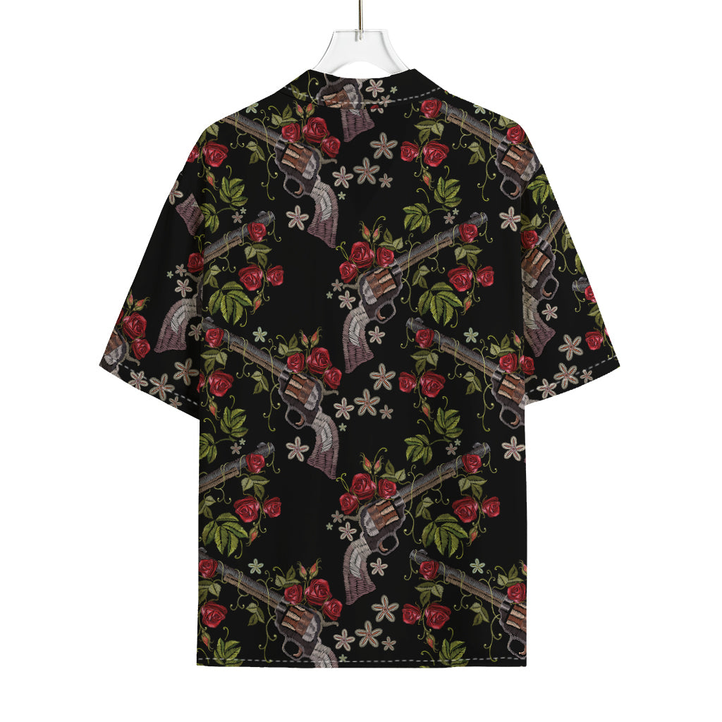 Guns And Flowers Pattern Print Rayon Hawaiian Shirt