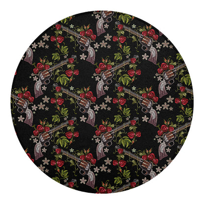 Guns And Flowers Pattern Print Round Blanket