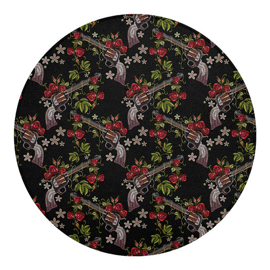 Guns And Flowers Pattern Print Round Blanket