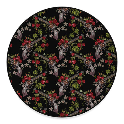 Guns And Flowers Pattern Print Round Floor Mat