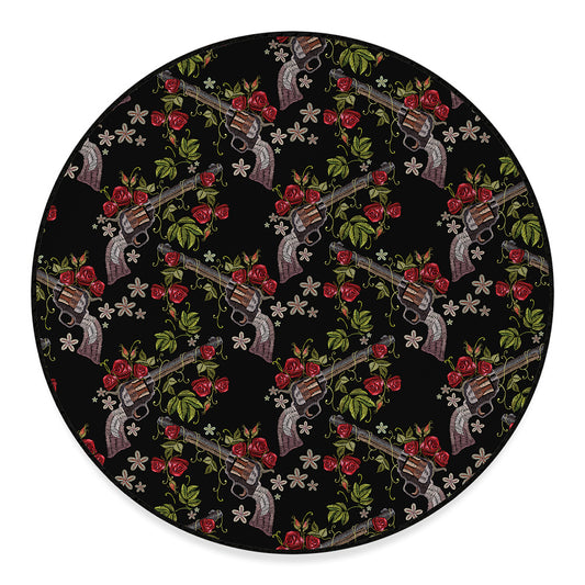 Guns And Flowers Pattern Print Round Floor Mat