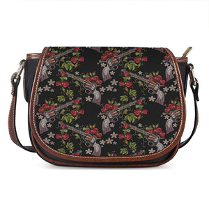 Guns And Flowers Pattern Print Saddle Bag