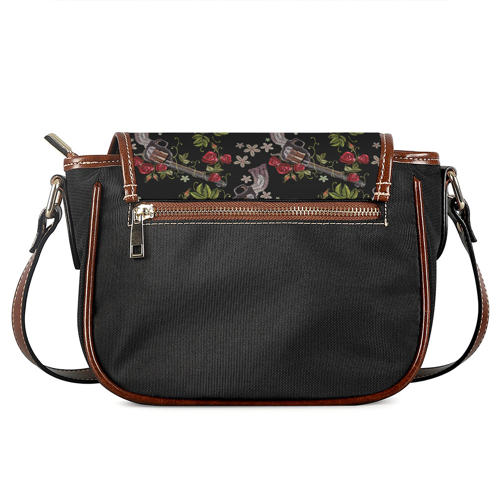 Guns And Flowers Pattern Print Saddle Bag