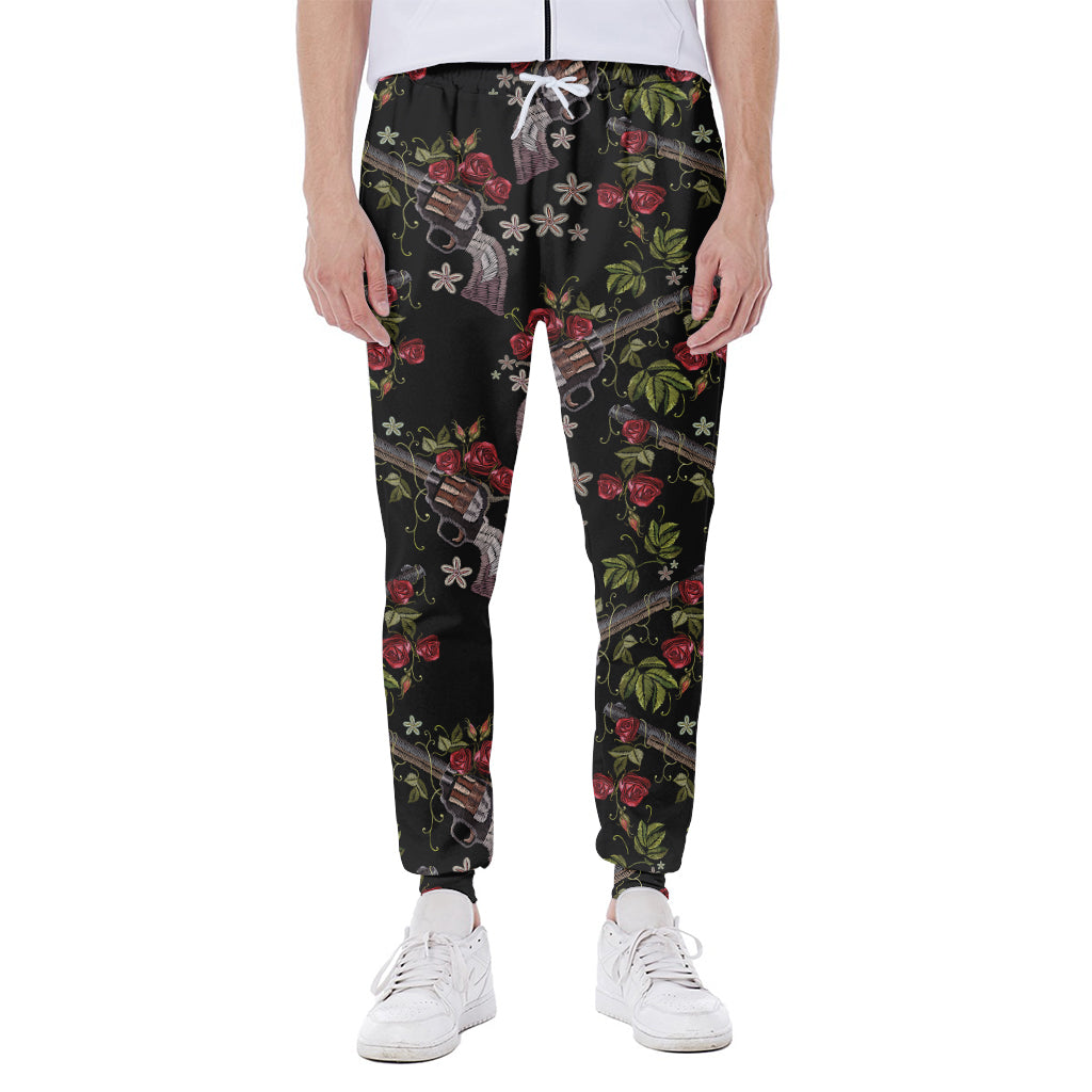 Guns And Flowers Pattern Print Scuba Joggers