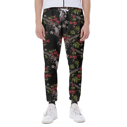 Guns And Flowers Pattern Print Scuba Joggers