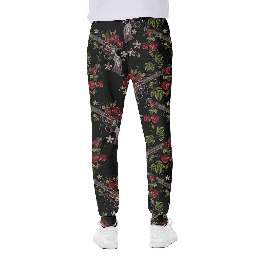 Guns And Flowers Pattern Print Scuba Joggers
