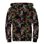 Guns And Flowers Pattern Print Sherpa Lined Zip Up Hoodie