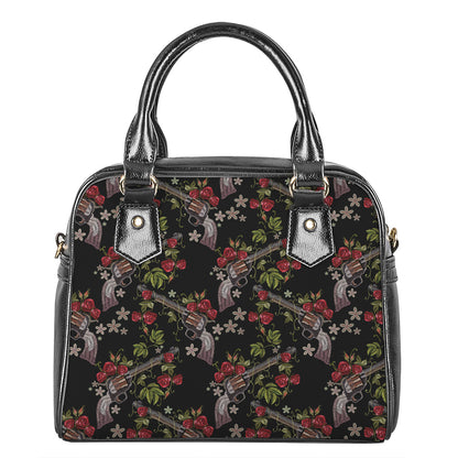 Guns And Flowers Pattern Print Shoulder Handbag