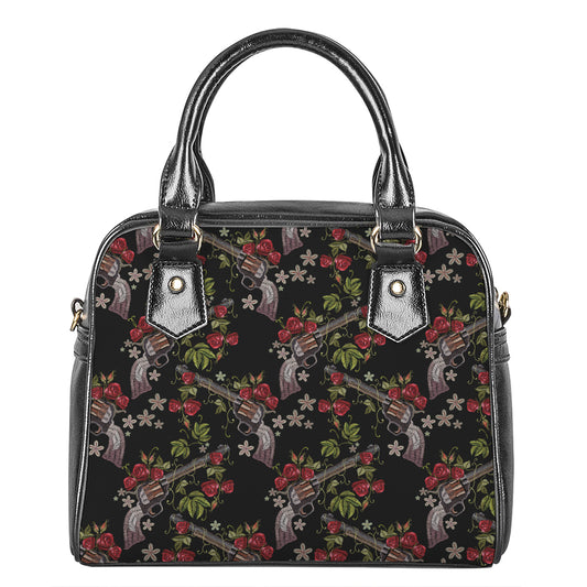 Guns And Flowers Pattern Print Shoulder Handbag